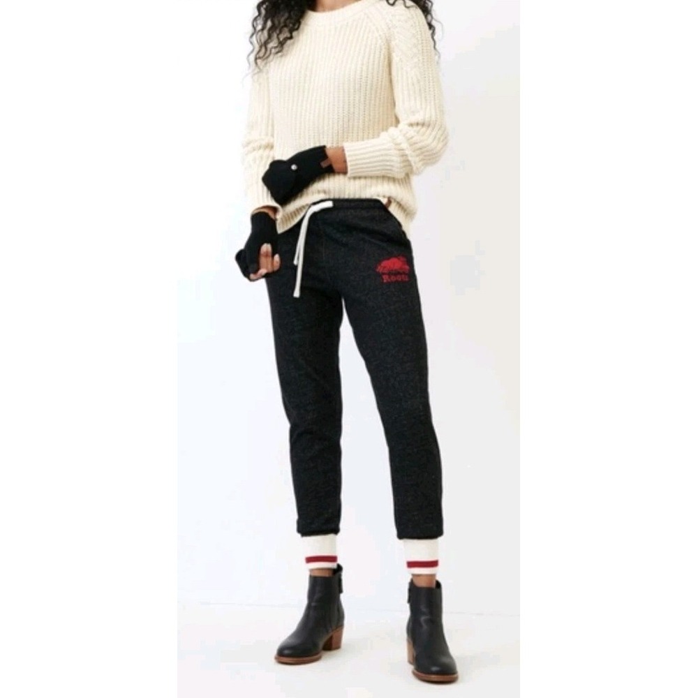 Roots Jogger‎ Sweatpants Women M Black Red Pants Lounge Comfy Pull On